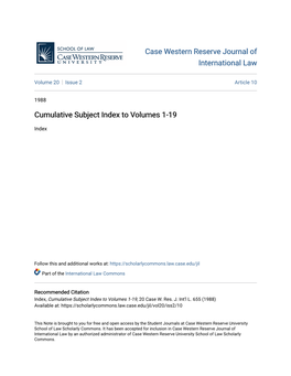 Cumulative Subject Index to Volumes 1-19