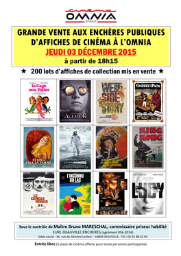 Grande Vente Aux Enchères Publiques D'affiches De Cinéma À L'omnia