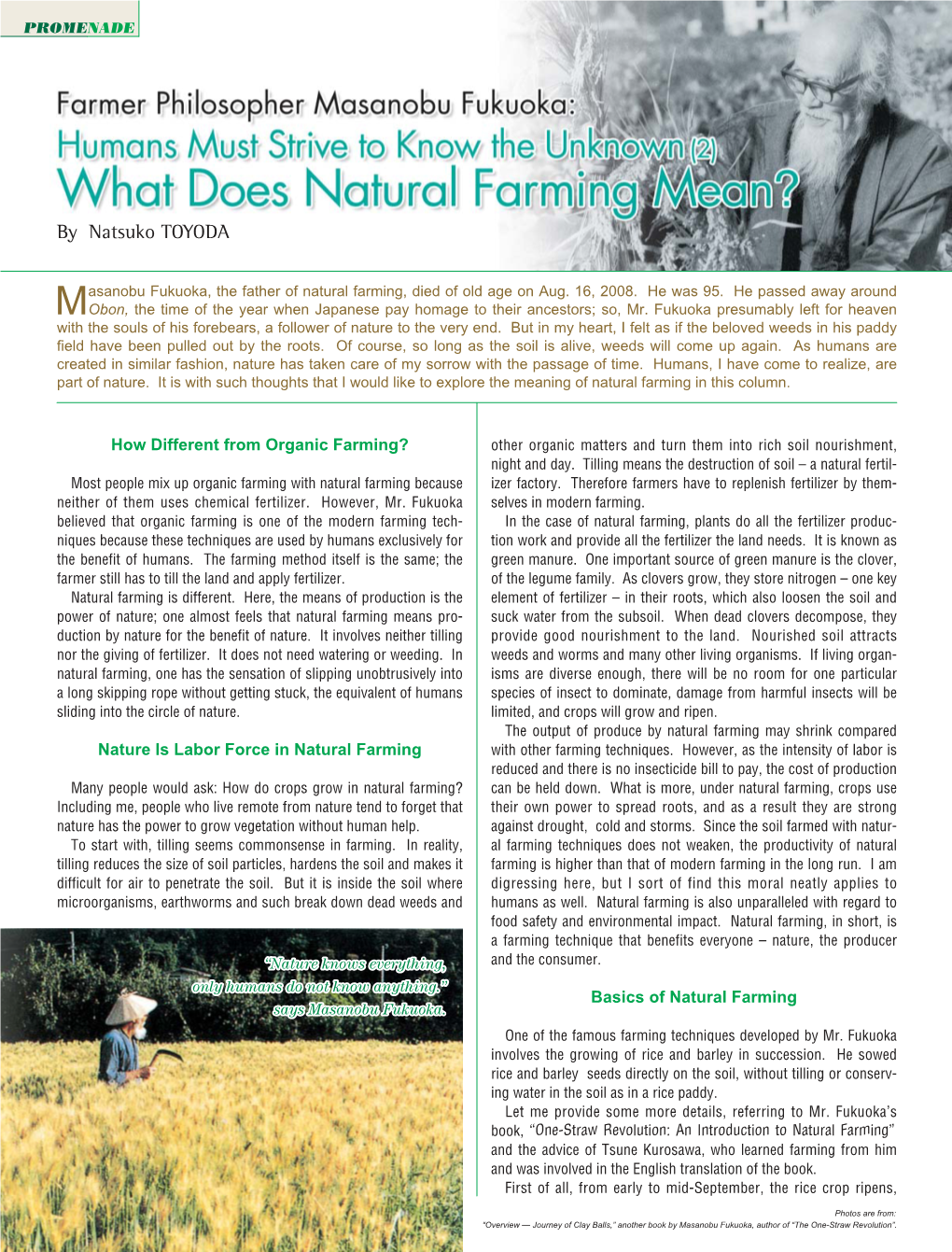 Masanobu Fukuoka, the Father of Natural Farming, Died of Old Age On