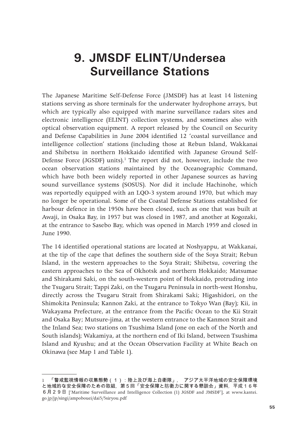 9. JMSDF ELINT/Undersea Surveillance Stations