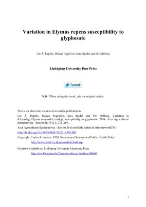 Variation in Elymus Repens Susceptibility to Glyphosate