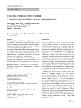The Intracranial Arachnoid Mater a Comprehensive Review of Its History, Anatomy, Imaging, and Pathology