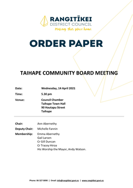 Agenda of Taihape Community Board Meeting