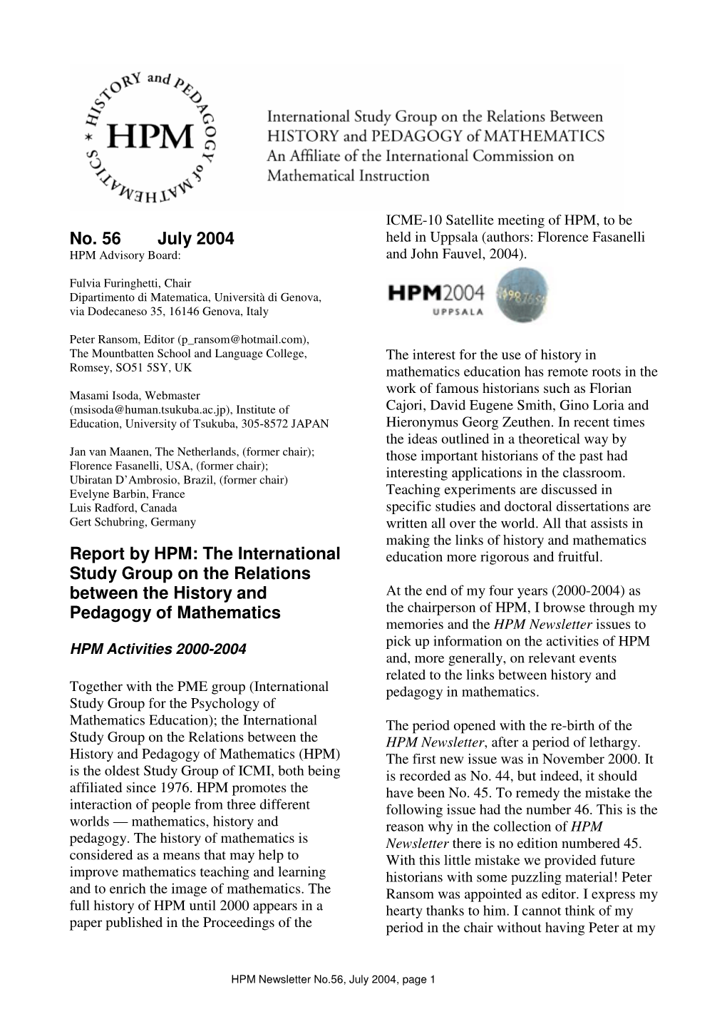 HPM Newsletter 56 July 2004
