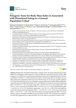 Polygenic Score for Body Mass Index Is Associated with Disordered Eating in a General Population Cohort