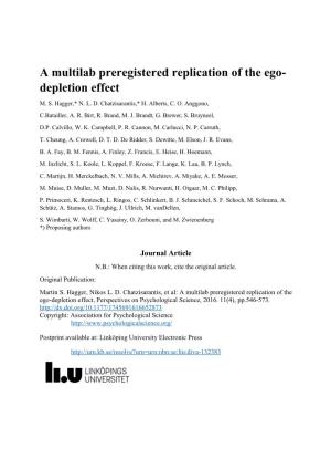 A Multilab Preregistered Replication of the Ego-Depletion Effect, Perspectives on Psychological Science, 2016