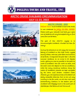 Arctic Cruise Svalbard Circumnavigation July 11-23, 2022