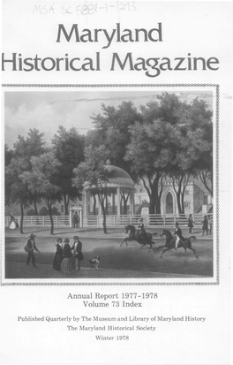 Maryland Historical Magazine, 1978, Volume 73, Issue No. 4