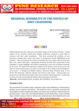 Regional Sensibility in the Novels of Amit Chaudhuri