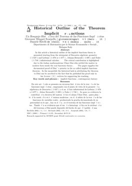 A Historical Outline of the Theorem of Implicit Nctions