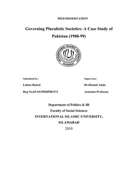 Governing Pluralistic Societies: a Case Study of Pakistan (1988-99)