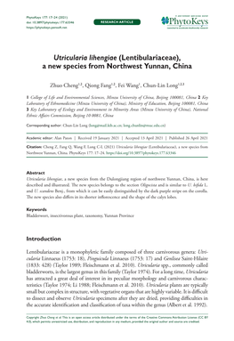 Utricularia Lihengiae (Lentibulariaceae), a New Species from Northwest Yunnan, China