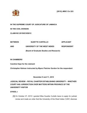 [2015] JMSC Civ 223 in the SUPREME COURT of JUDICATURE of JAMAICA in the CIVIL DIVISION CLAIM NO 2015HCV05012 BETWEEN SUZETTE C