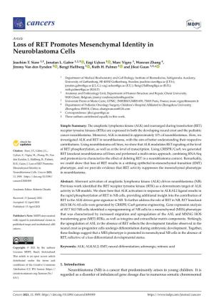 Loss of RET Promotes Mesenchymal Identity in Neuroblastoma Cells