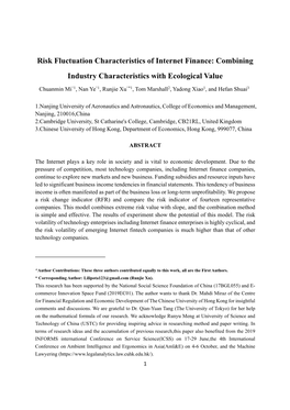 Risk Fluctuation Characteristics of Internet Finance: Combining Industry Characteristics with Ecological Value