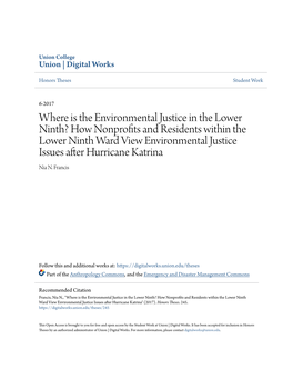 How Nonprofits and Residents Within the Lower Ninth Ward View Environmental Justice Issues After Hurricane Katrina Nia N