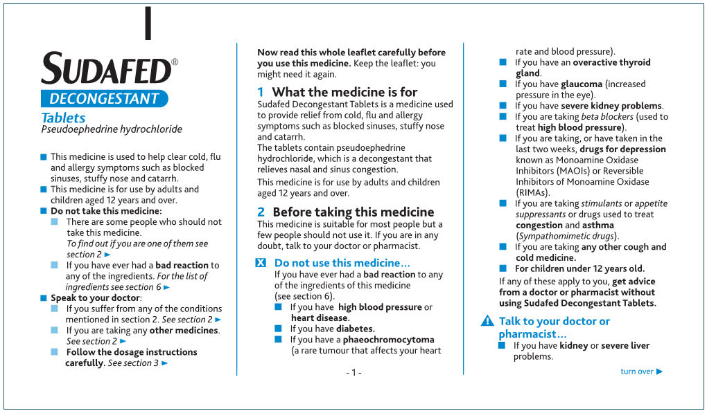 Sudafed Decongestant Tablets 12S PIL SNAS 3359 SNAS 3557 14 Mm 29.07.2021 English Rate and Blood Pressure)