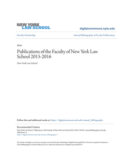 Publications of the Faculty of New York Law School 2015-2016 New York Law School