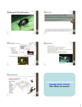 Arthropod Classification Welcome Objectives Introduction