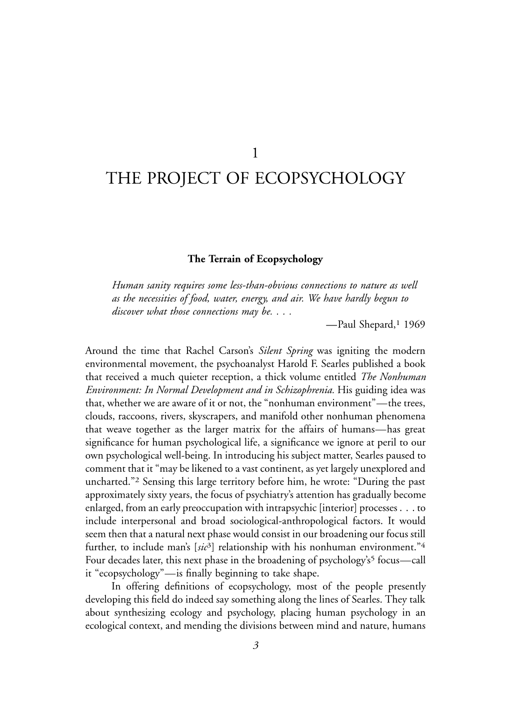 The Project of Ecopsychology