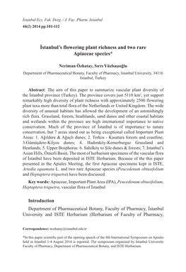İstanbul's Flowering Plant Richness and Two Rare Apiaceae Species*