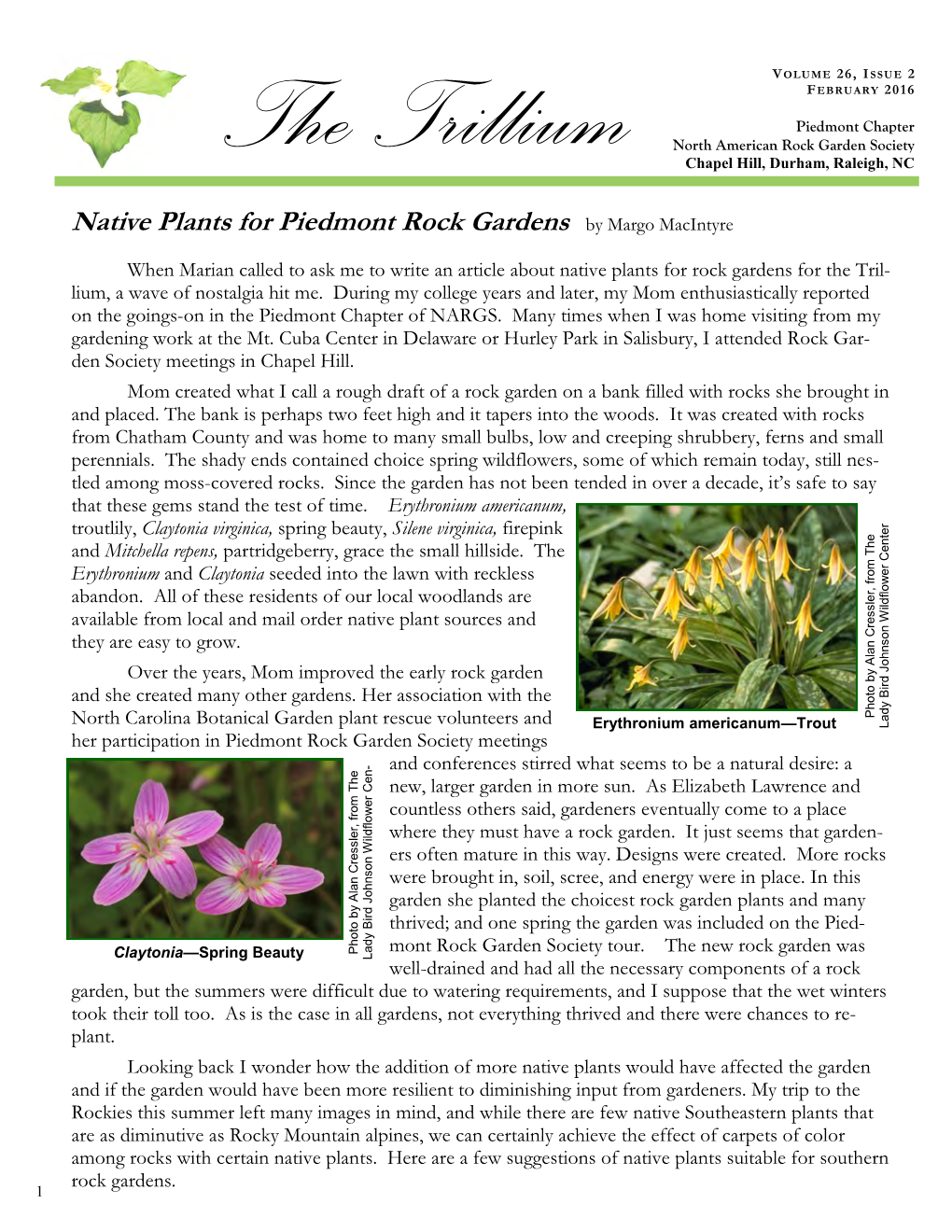 Native Plants for Piedmont Rock Gardens by Margo Macintyre