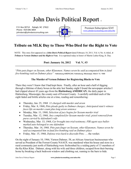 John Davis Political Report January 16, 2012