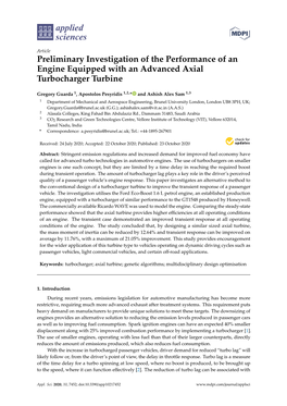 Preliminary Investigation of the Performance of an Engine Equipped with an Advanced Axial Turbocharger Turbine