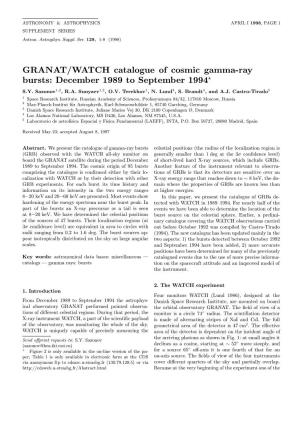 GRANAT/WATCH Catalogue of Cosmic Gamma-Ray Bursts: December 1989 to September 1994? S.Y