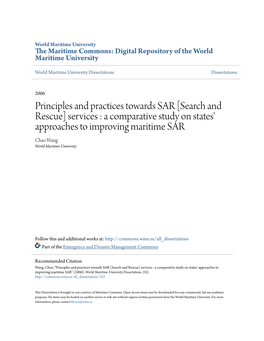 Principles and Practices Towards SAR [Search and Rescue] Services : a Comparative Study on States' Approaches to Improving M