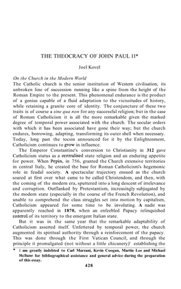 The Theocracy of John Paul 11*