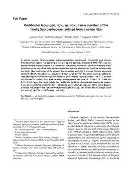 Portibacter Lacus Gen. Nov., Sp. Nov., a New Member of the Family Saprospiraceae Isolated from a Saline Lake