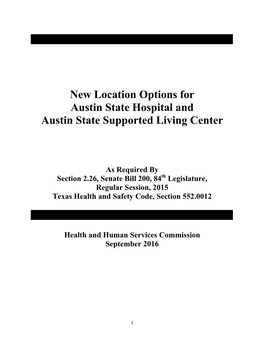 New Location Options for Austin State Hospital and Austin State Supported Living Center