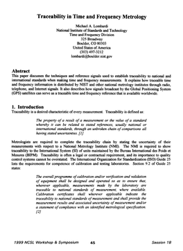 Traceability in Time and Frequency Metrology