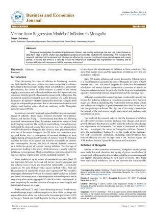 Vector Auto Regression Model of Inflation in Mongolia