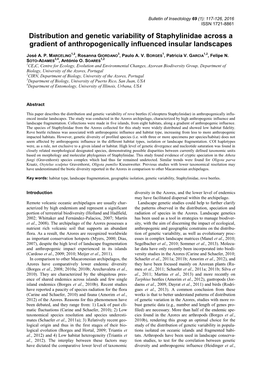 Distribution and Genetic Variability of Staphylinidae Across a Gradient of Anthropogenically Influenced Insular Landscapes