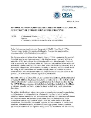 CISA Guidance on Essential Critical Infrastructure Workers