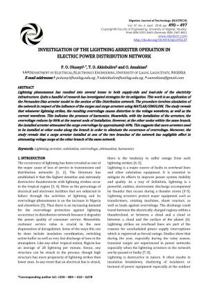 Investigation of the Lightning Arrester Operation in Electric Power Distribution Network