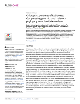 Chloroplast Genomes of Rubiaceae: Comparative Genomics and Molecular Phylogeny in Subfamily Ixoroideae