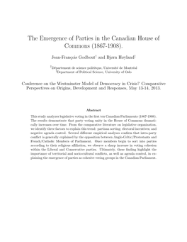 The Emergence of Parties in the Canadian House of Commons (1867-1908)