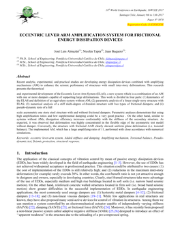 ECCENTRIC LEVER ARM AMPLIFICATION SYSTEM for FRICTIONAL ENERGY DISSIPATION DEVICES 1. Introduction