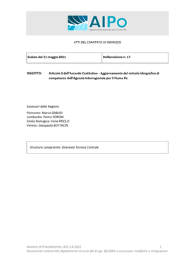 A22-18-2021 1 Documento Sottoscritto Digitalmente Ai Sensi Del D.Lgs. 82/2005 E Successive Modifiche E Integrazioni
