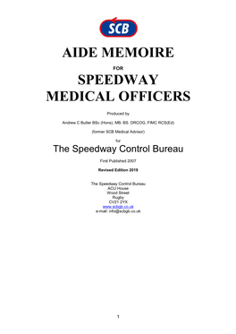 Aide Memoire Speedway Medical Officers