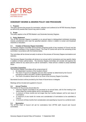Honorary Degree & Awards Policy and Procedure