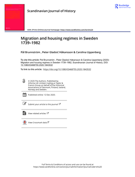 Migration and Housing Regimes in Sweden 1739–1982
