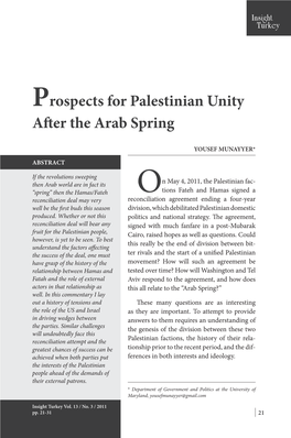 Prospects for Palestinian Unity After the Arab Spring