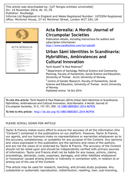 Urban Sámi Identities in Scandinavia
