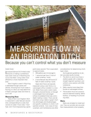 MEASURING FLOW in an IRRIGATION DITCH Because You Can’T Control What You Don’T Measure