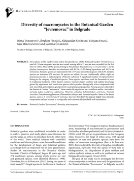 Diversity of Macromycetes in the Botanical Garden “Jevremovac” in Belgrade