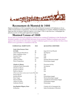 Recensement De 1666 À Montréal